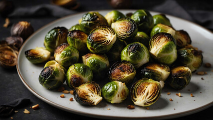 Wall Mural - Plate of roasted Brussels sprouts background