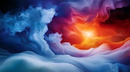Wall Mural - a vibrant cosmic scene with swirling clouds of blue and orange, depicting a dramatic interaction of 