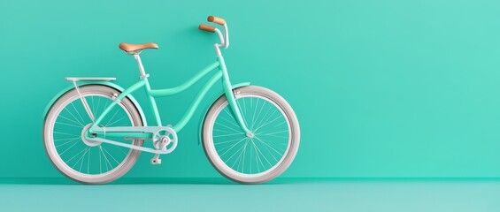 A stylish and modern bicycle parked against a vibrant teal background, perfect for showcasing contemporary design.