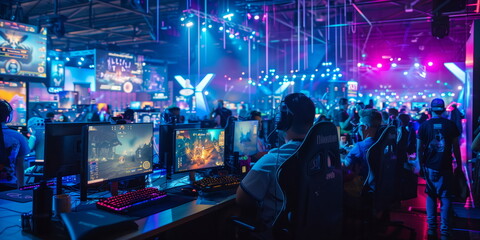 game expo, world division, gaming industry event or gaming competition amusement, with many live-act
