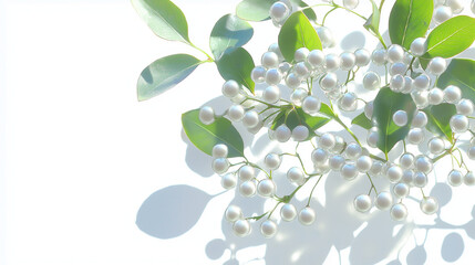 Wall Mural - a mistletoe sprig with delicate white berries and soft green leaves against an isolated white background