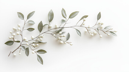 Wall Mural - a mistletoe branch with snow-dusted leaves and white berries against an isolated white background