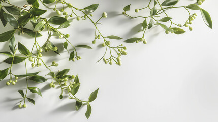 Wall Mural - a mistletoe garland intertwined with ivy and holly against an isolated white background