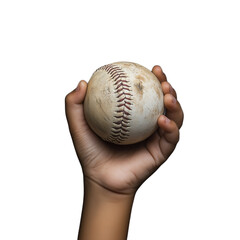 Hand holding a baseball with a secure grip, isolated on a transparent background