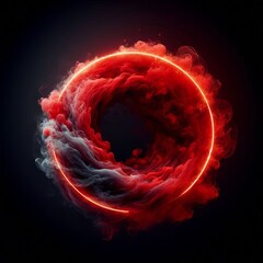 Wall Mural - 3d rendered illustration of red circle and a glowing red smoke in a vibrant dark plasma background