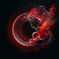 Wall Mural - dynamic abstract red circle with swirling flames and energy on a black background