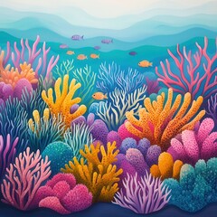 Wall Mural - Vibrant Coral Reef with Tropical Fish.