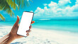 © 963k - 【透過】夏の海と透明な背景のスマートフォンの画像素材,文字入れ,はめ込み,
