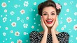 © KOTL - Happy Woman with Retro Style and Floral Background