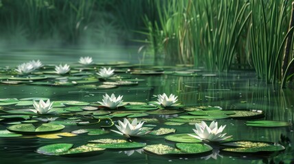 Canvas Print - Water Lilies in a Tranquil Pond