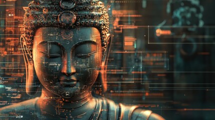 Canvas Print - Buddha statue with digital overlay.