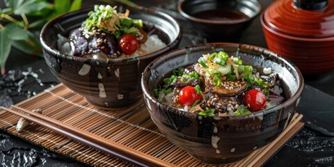 Wall Mural - Eggplant Kabayaki Rice Bowl Featuring Eel-Inspired Presentation