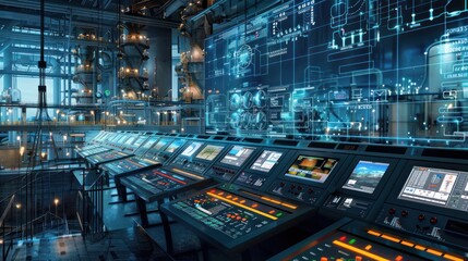 Canvas Print - Futuristic Control Room with Digital Interface