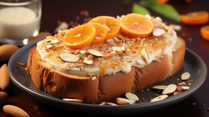 Wall Mural - Overhead view of peanut butter and banana toast  