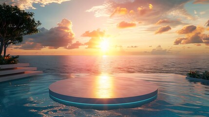 Canvas Print - Sunset Over the Ocean with a Circular Platform