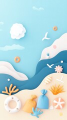 Playful Beach Scene with Minimalist Elements