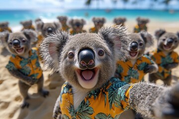 Wall Mural - a group of koalas are wearing hawaiian shirts and posing for a picture