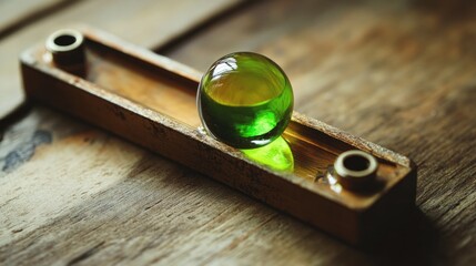 Wall Mural - Green Glass Sphere Resting in a Wooden Tray