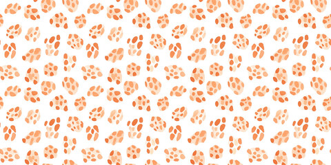 Wall Mural - a seamless light orange leopard print pattern on a white background, in a watercolor, hand-drawn style