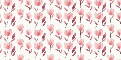 Wall Mural - a seamless light pink tulip pattern on a ivory background, in a watercolor, hand-drawn style