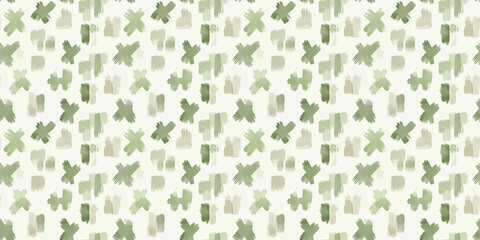 Wall Mural - a seamless lime green cross pattern on a muted grey background, in a watercolor, hand-drawn style