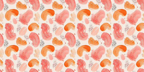 a seamless peach swirl pattern on a light grey background, in a watercolor, hand-drawn style