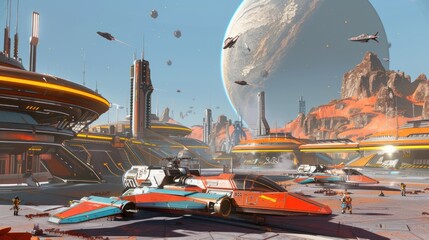 Poster - Futuristic Cityscape on a Distant Planet