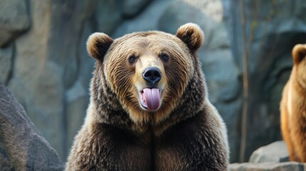 Sticker - A Playful Brown Bear with its Tongue Out