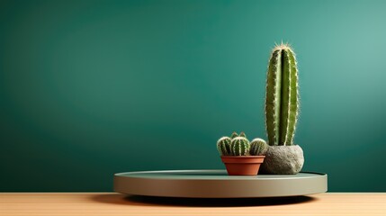 Canvas Print - Cactus on a Green Background