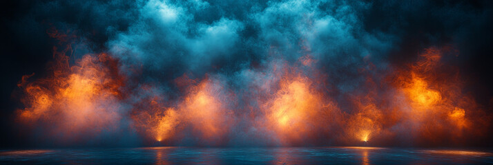 Wall Mural - Abstract background with orange and blue smoke.