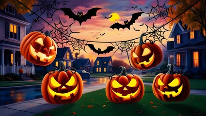 Sticker - halloween background with pumpkins