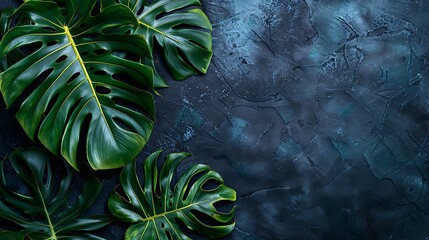 Poster - Tropical Leaves on a Dark Blue Background