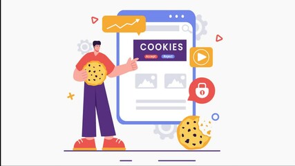 Wall Mural - Animation of Internet Cookies Technology Vector Illustration featuring the Tracking of Cookie Records and Browsing Activity on a Website