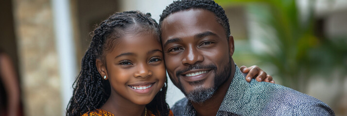 Wall Mural - A father and daughter share a warm embrace, their smiles radiating love and happiness.