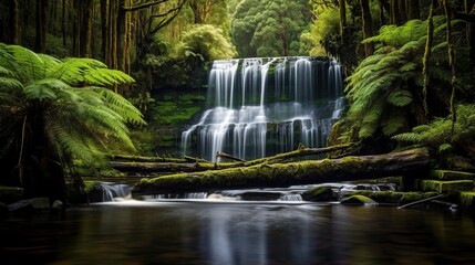 Wall Mural - Tranquil Waterfall in Lush Rainforest