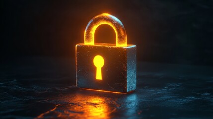 Glowing Metal Padlock Security Concept