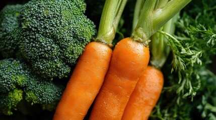 Canvas Print - Close-up of Fresh Carrots and Broccoli