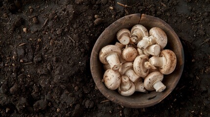 Poster - Freshly Harvested Mushrooms in Rustic Bowl