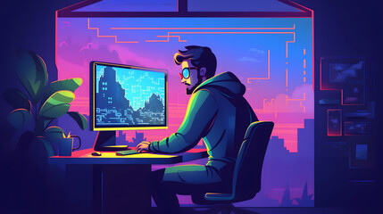 Wall Mural - Coder games Illustration Flat Vector
