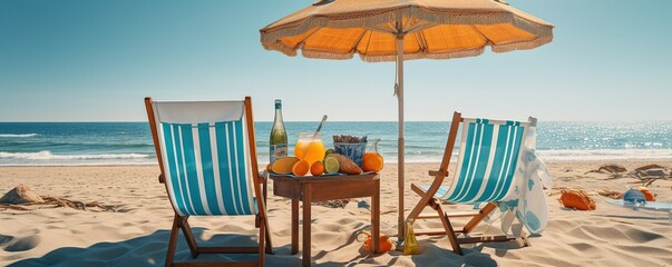 Wall Mural - Beach Chairs & Umbrella with Snacks