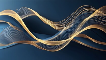 Luxurious wavy gold line background on dark blue wallpaper featuring abstract water motion in an aesthetic corporate style