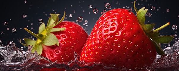 Poster - Fresh Red Strawberries Splashing in Water