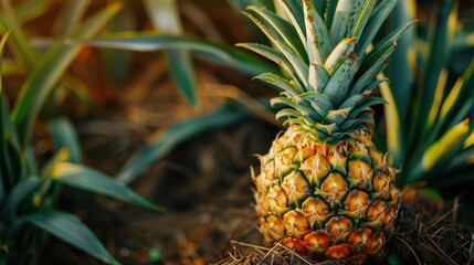 Wall Mural - Ripe Pineapple in a Field