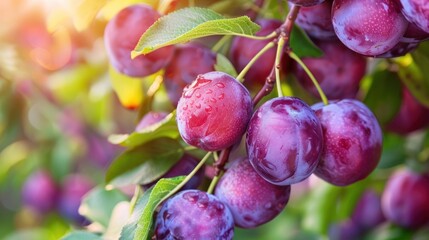 Canvas Print - Ripe Plums on Branch