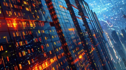 Wall Mural - Futuristic Cityscape - A Night View of a Glowing City