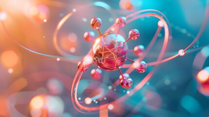 Wall Mural - stylized 3d rendering of a molecular structure, featuring a central sphere connected to smaller sphe