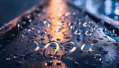 Poster - Stylish 2024 New Year Reflection with Water Droplets