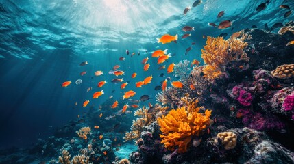 Sticker - Sunbeams Illuminating Underwater Coral Reef