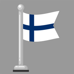 Wall Mural - Republic of Finland mini flag icon flying with flagpole, flat style vector illustration, editable and scalable EPS format, for logo, icon, symbol, emblem etc