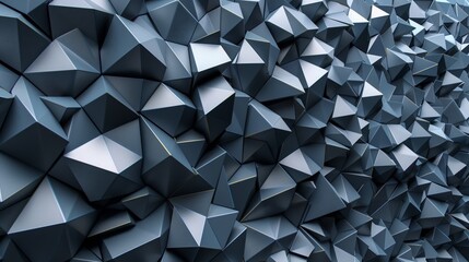 Abstract Geometric Pattern of 3D Polyhedron Shapes in Dark Grey Tones. Modern low-poly textured background for graphic design and tech themes.